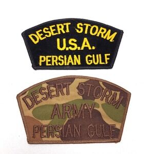 DESERT STORM ARMY PERSIAN GULF‎ Hat Coat Patch Lot Of 2 Iorn On Camouflage